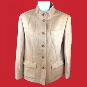 Talbots Petite 100 Camel Hair Mandarin Collar‎ Blazer Jacket Made in Italy